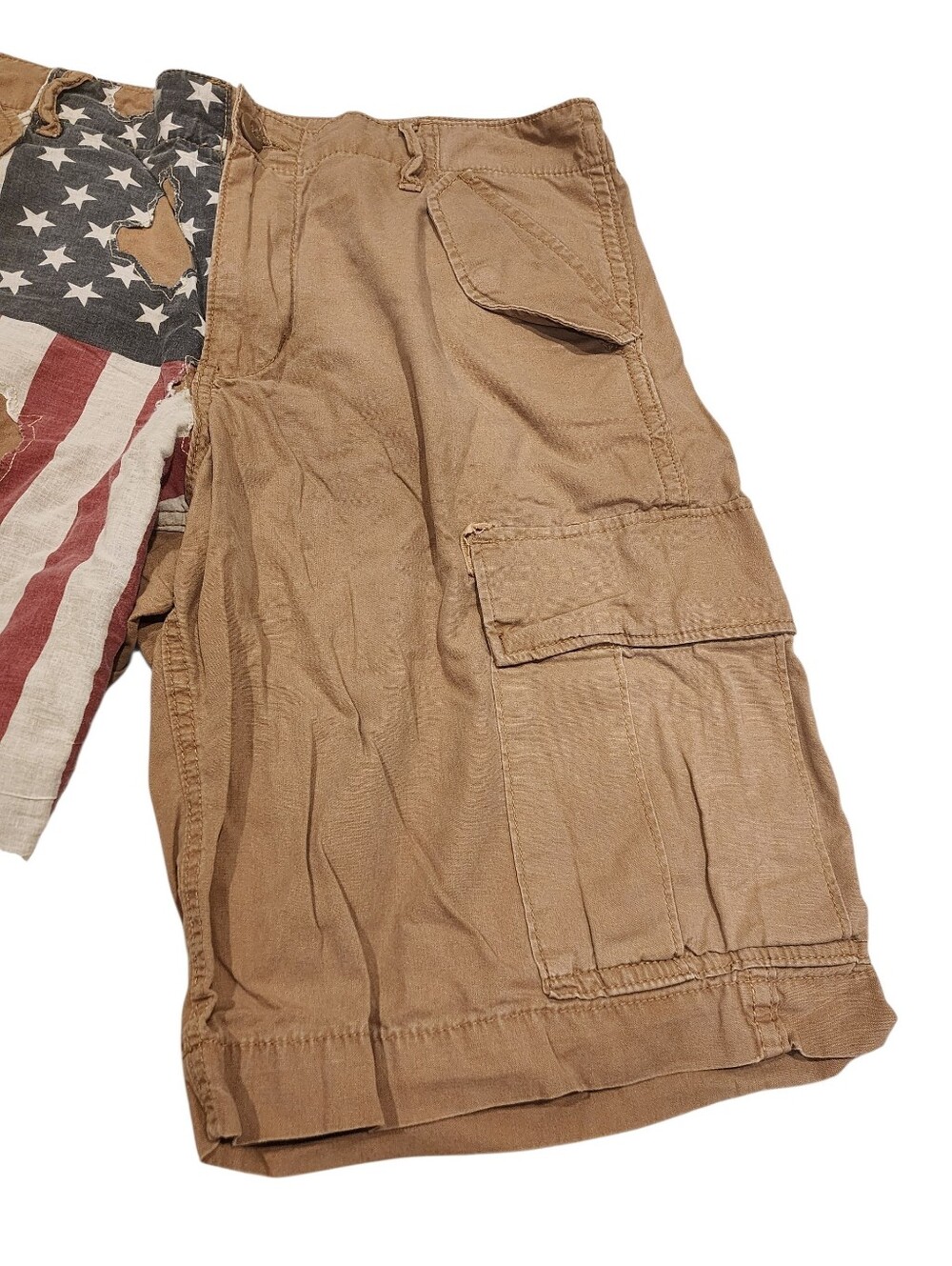 Vintage Denim & Supply Ralph Lauren Cargo Shorts Distressed USA Flag Size 34 - Picture 4 of 10
